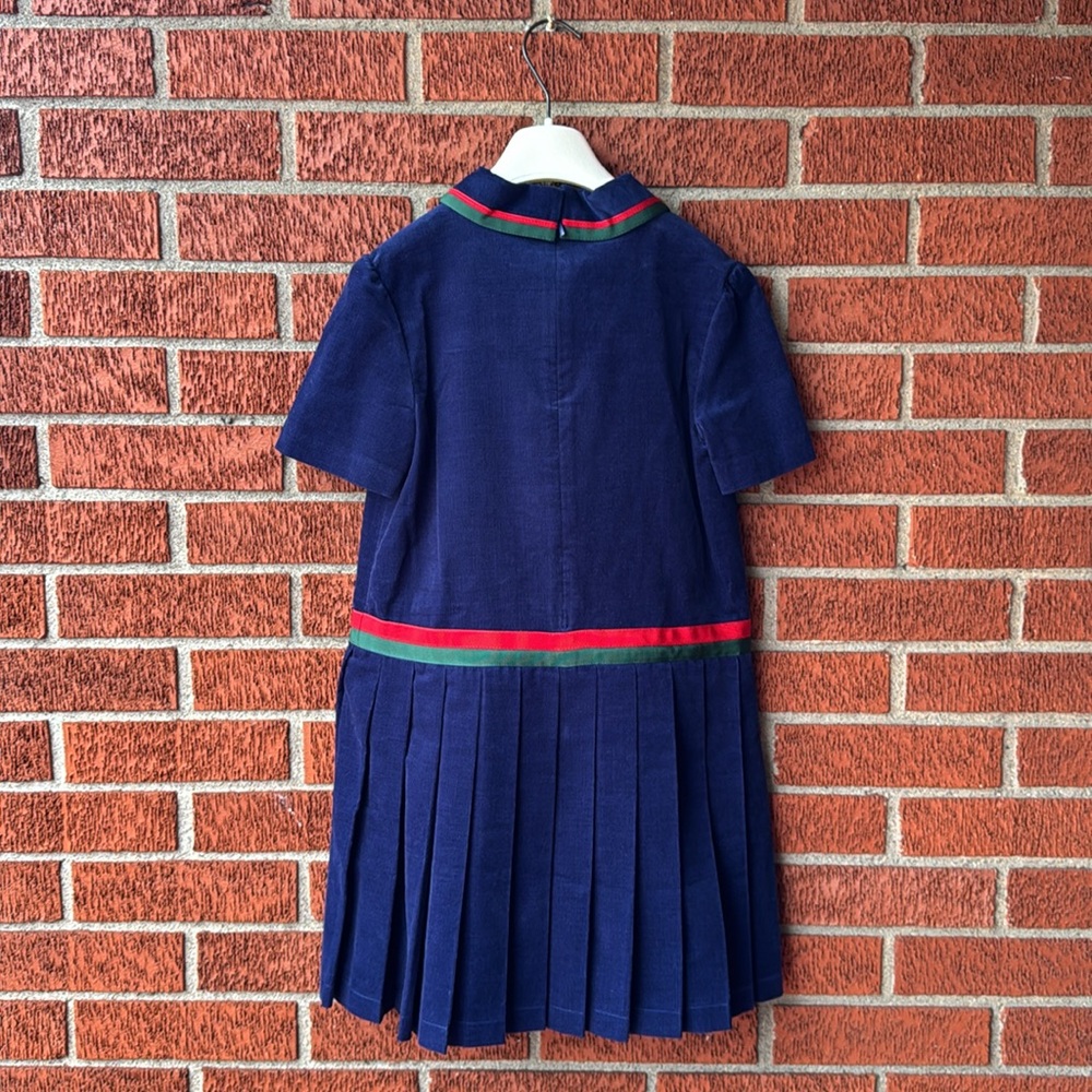 Gucci girl dress RIBBON CORDUROY short sleeve blue NWT - Picture 6 of 9